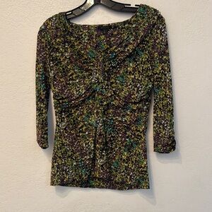 Semantiks Green and Brown Ruched 3/4 Sleeve Blouse